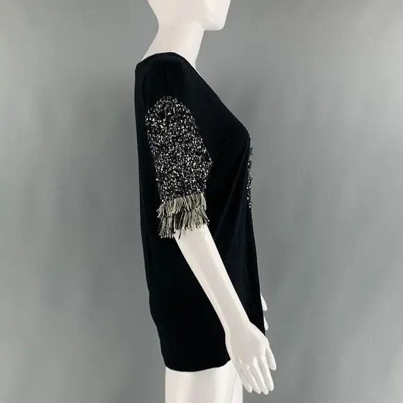 LUCIEN PELLAT-FINET Size M Black Silver Viscose Rhinestones Casual Top